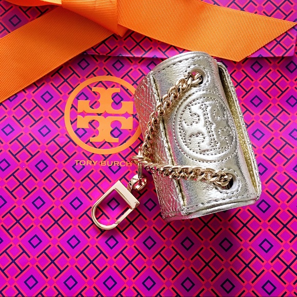 Tory Burch Accessories - Tory Burch Lil Fleming Metallic Mini Key Fob Bag Charm Spark Gold